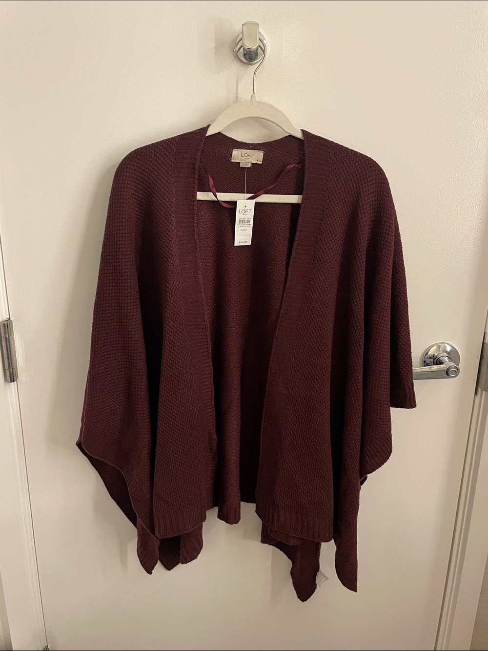 LOFT Open-Front Wine Knit Cardigan